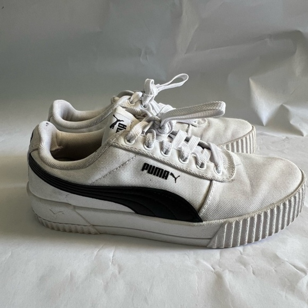 (WMNS) PUMA Carina Canvas Leisure Board Shoes White/Black - size: 7.5